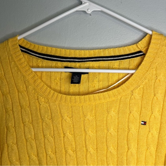 Tommy Hilfiger Womens Wool Alpaca Blend Sweater Fisherman Yellow Sz XL Academia - Picture 2 of 10